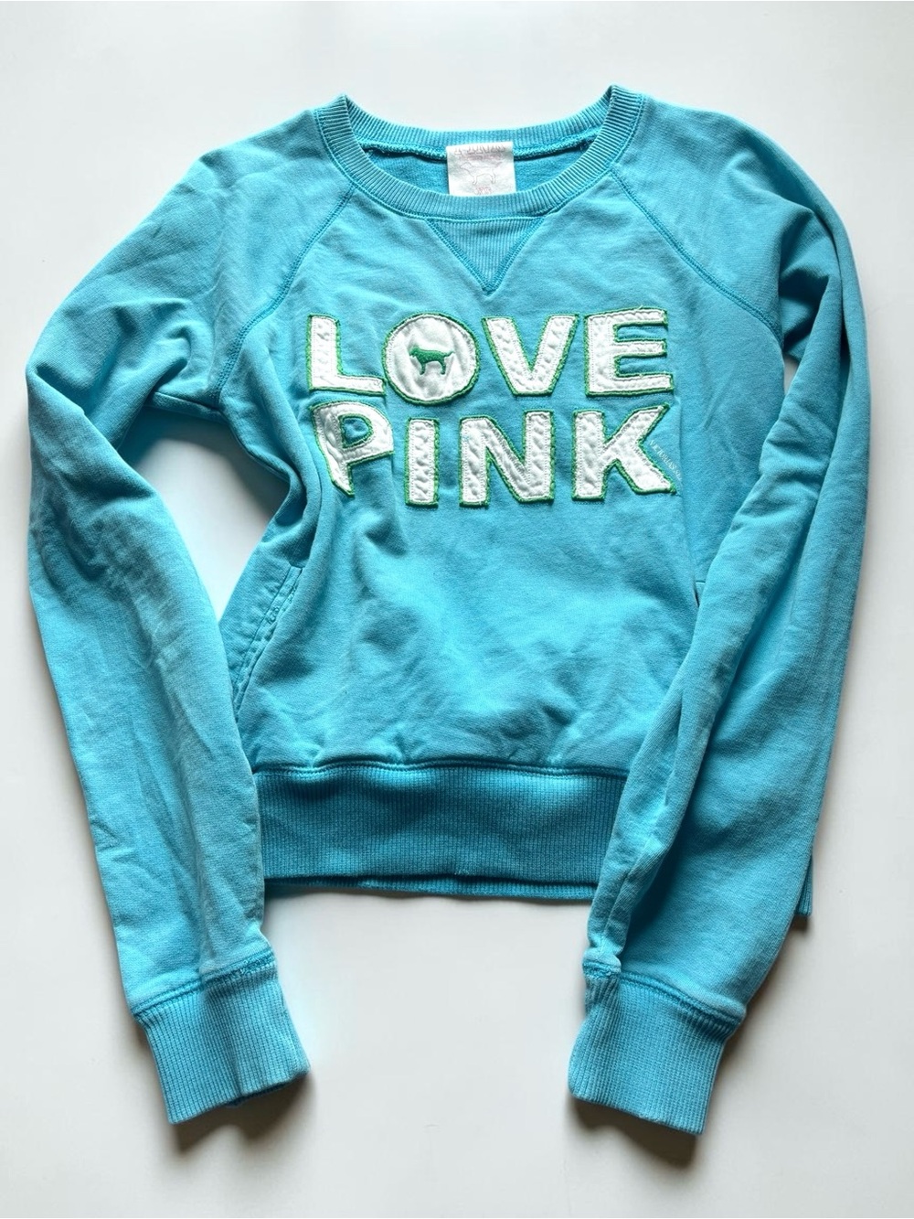 Rare 2006 Victoria’s Secret PINK Love Pink Dog Turquoise Y2K Crewneck Sweatshirt